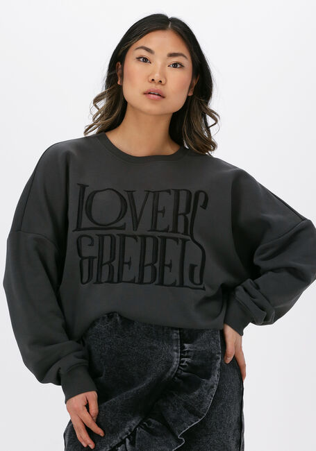 Grijze COLOURFUL REBEL Sweater LOVERS EMBRO DROPPED SHOULDER - large