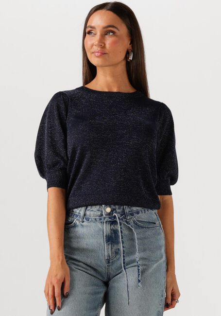 Donkerblauwe MINUS Trui LIVA PUFF SLEEVE METALLIC KNIT PULLOVER - large