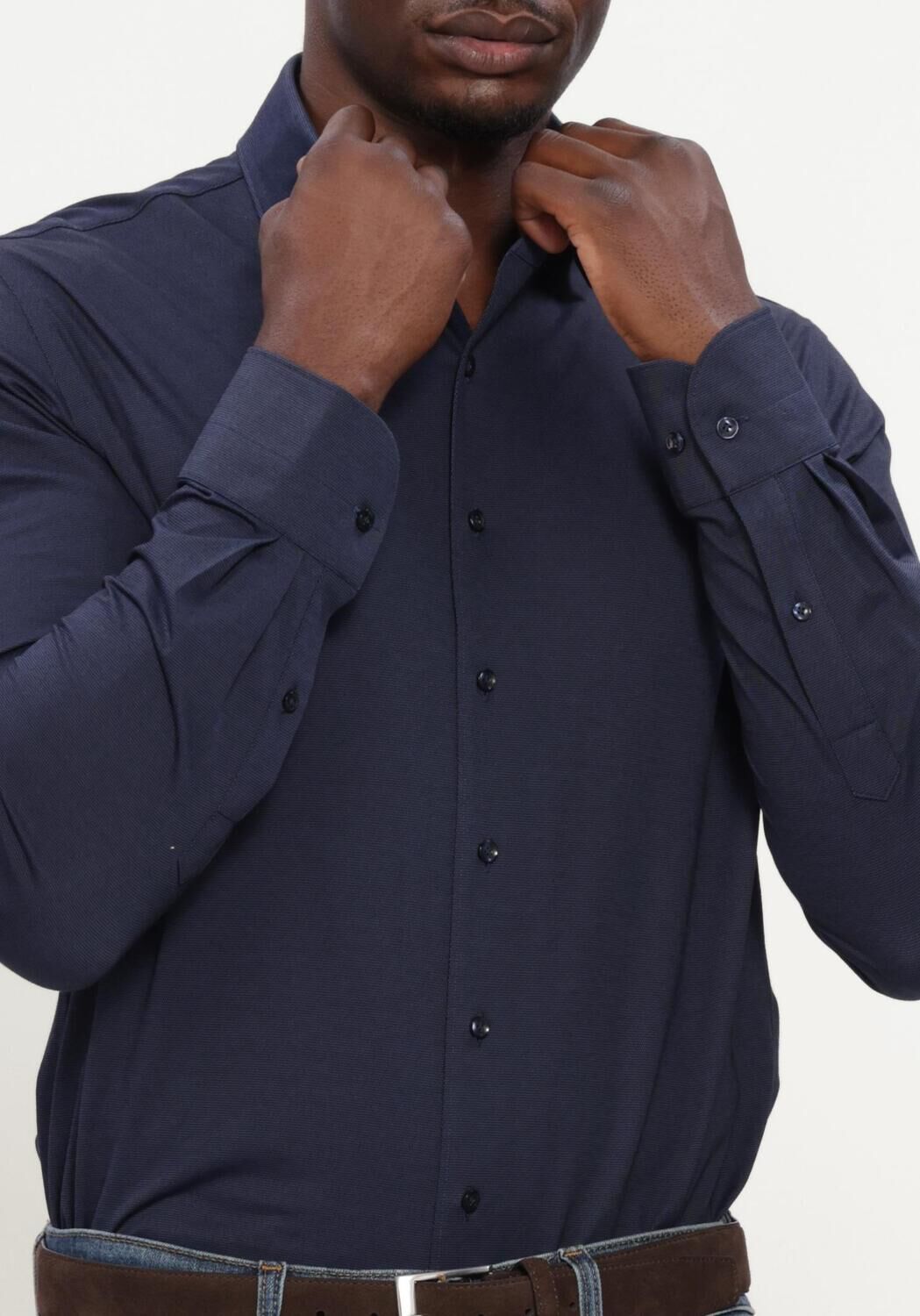 Donkerblauwe PROFUOMO Klassiek overhemd SHIRT ONE PIECE JAPANESE KNITTED - large