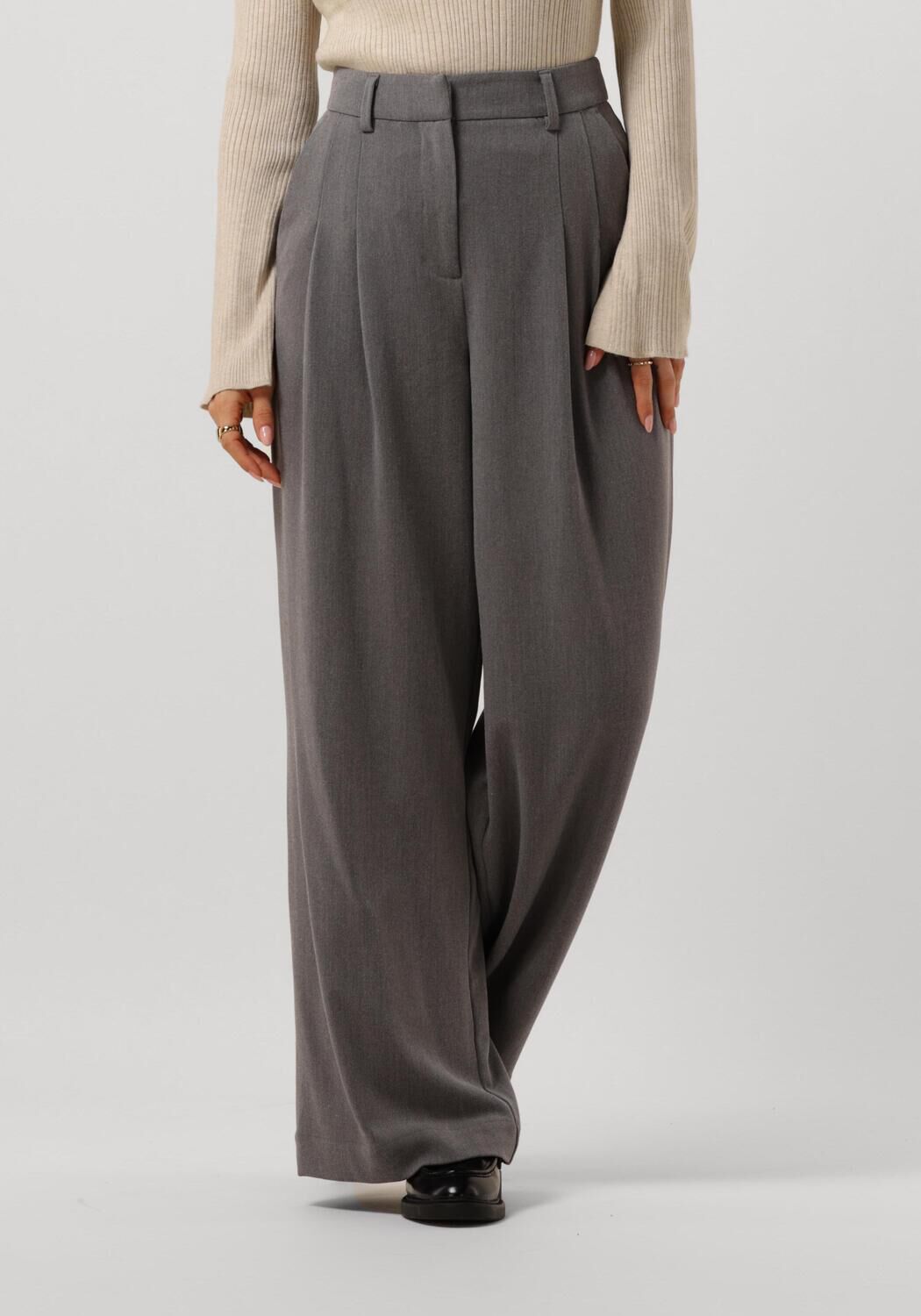 MSCH Copenhagen high waist wide leg pantalon MSCHHenrika van polyester grijs
