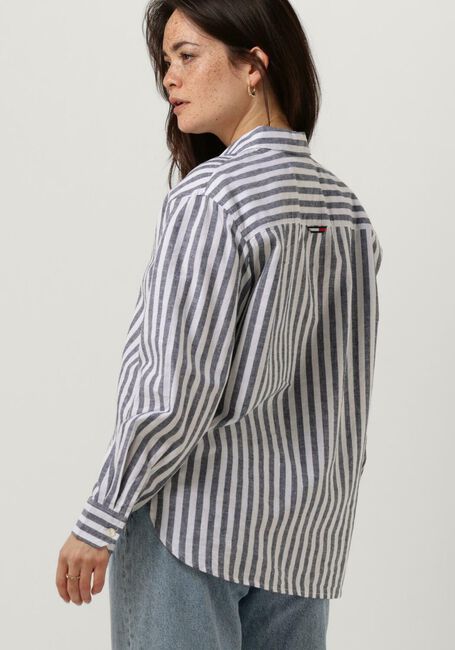Blauw/wit gestreepte TOMMY JEANS Blouse TJW STRIPED LINEN BLEND BF SHIRT - large