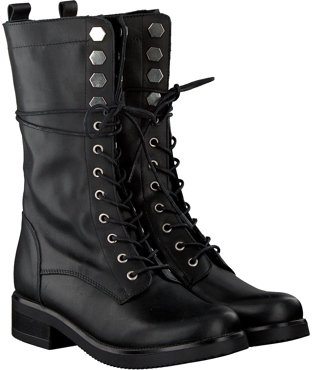 Zwarte NIKKIE Biker boots HEXAGON ARMY BOOTS | Omoda NIKKIE Dames Enkellaarsjes Zwart Hexagon Army Boot | Van den