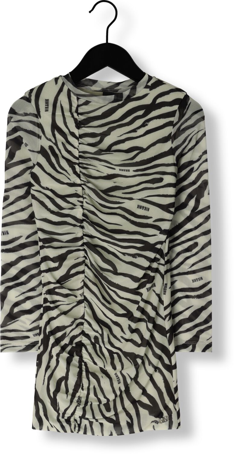 NIK&NIK jurk met dierenprint en mesh ecru zwart Meisjes Polyester Ronde hals 152