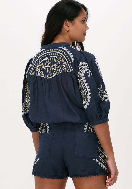 Donkerblauwe GREEK ARCHAIC KORI Blouses SHORT SLEEVE BLOUSE PAISLEY - large