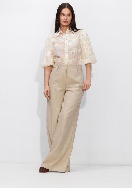 Ecru JANSEN AMSTERDAM Blouses PRIYA BLOUSE TE 773 SHORT PUFFED SLEEVE FLOWER EMBROIDERY - large