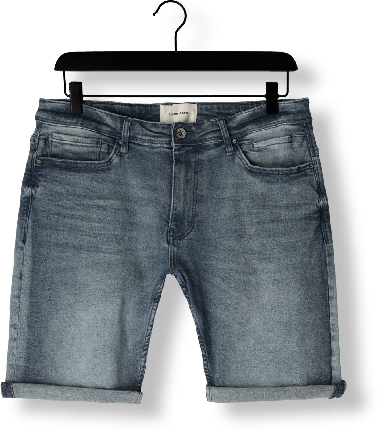 PURE PATH Heren Jeans The Miles Slim Fit Denim Shorts Blauw