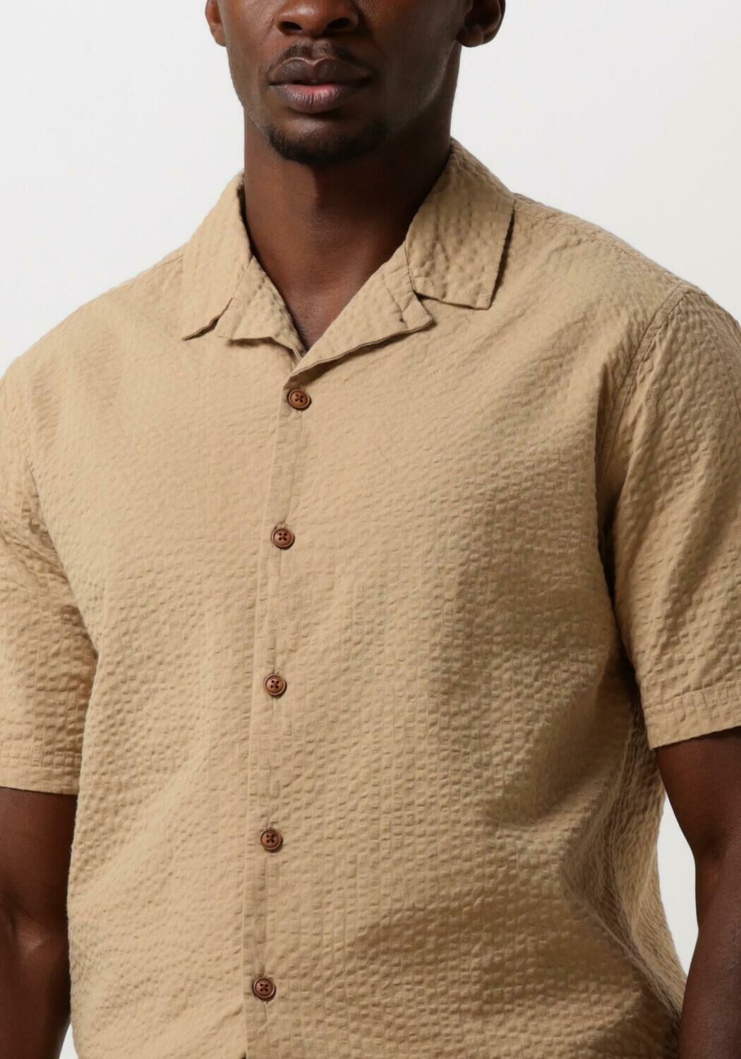 ANERKJENDT Heren Overhemden Akleo S s Seersucker Shirt Camel