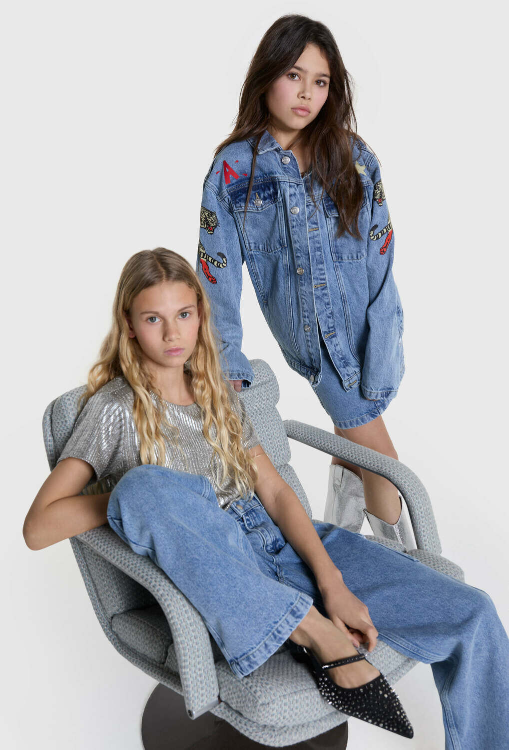 ALIX MINI Meisjes Tops & T-shirts Knitted Sliver Foil T-shirt Zilver