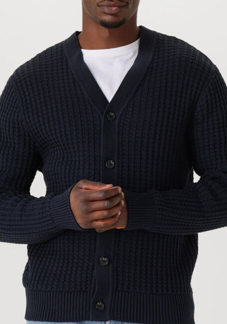 Donkerblauwe SELECTED MEN Vest SLH TOM LS KNIT STRUCTURE V-NECK CARDIGAN - large