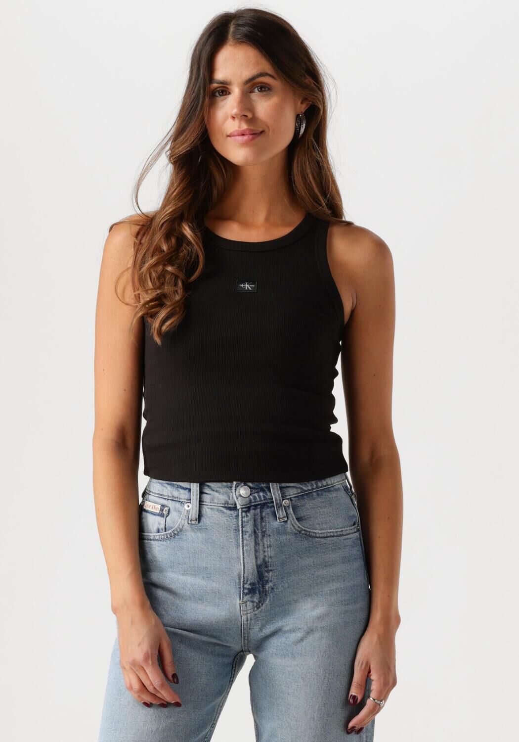 CALVIN KLEIN Dames Tops & T-shirts Woven Label Rib Tank Top Zwart