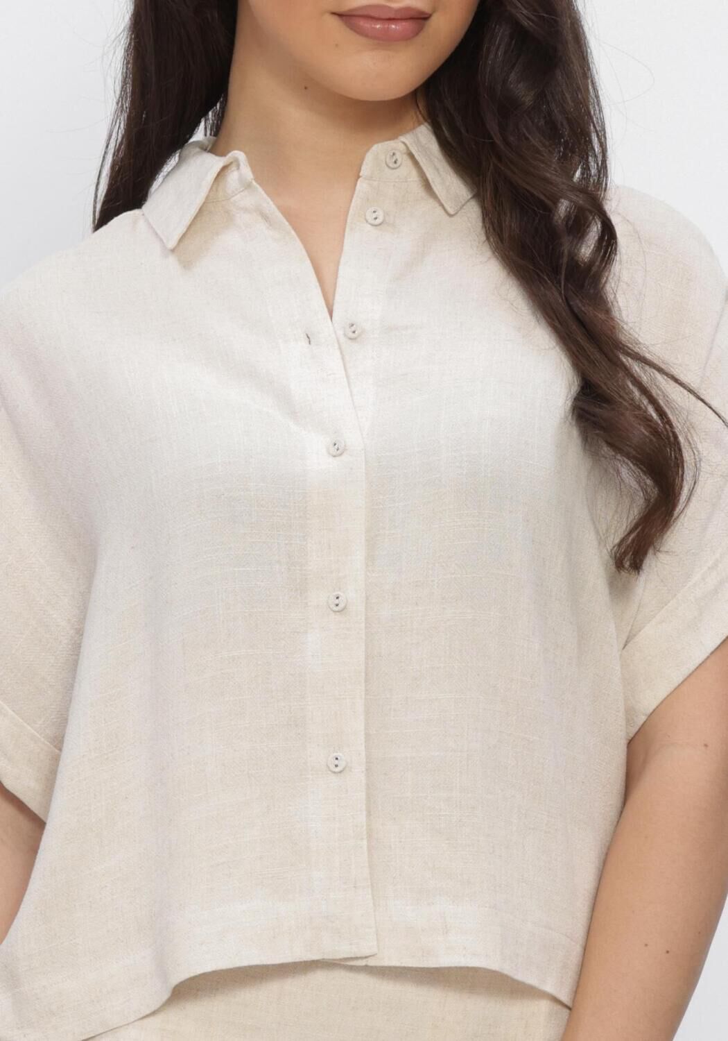 Beige SELECTED WOMEN Blouses SLFVIVA SS CROPPED SUN SHIRT - large