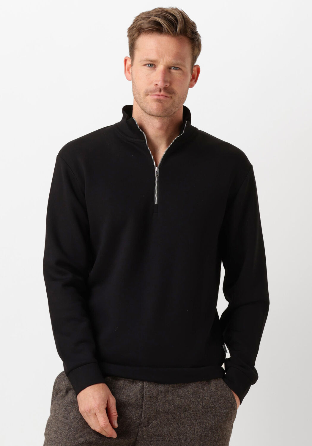 SELECTED HOMME Heren Truien & Vesten Slhemanuel Soft Zip High Neck Sweat Noos Zwart