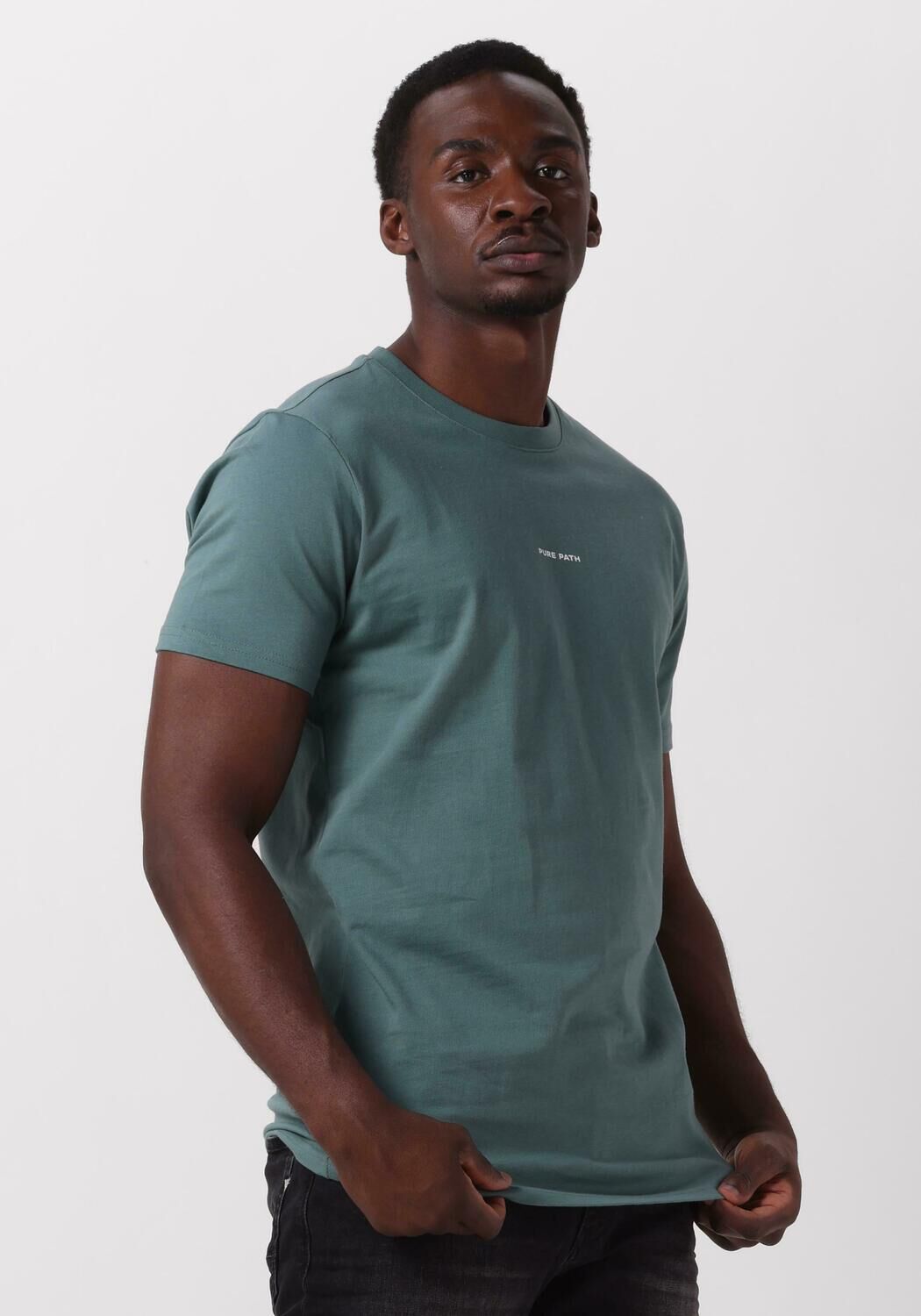 PURE PATH Heren Polo's & T-shirts Tshirt With Front And Back Print Groen