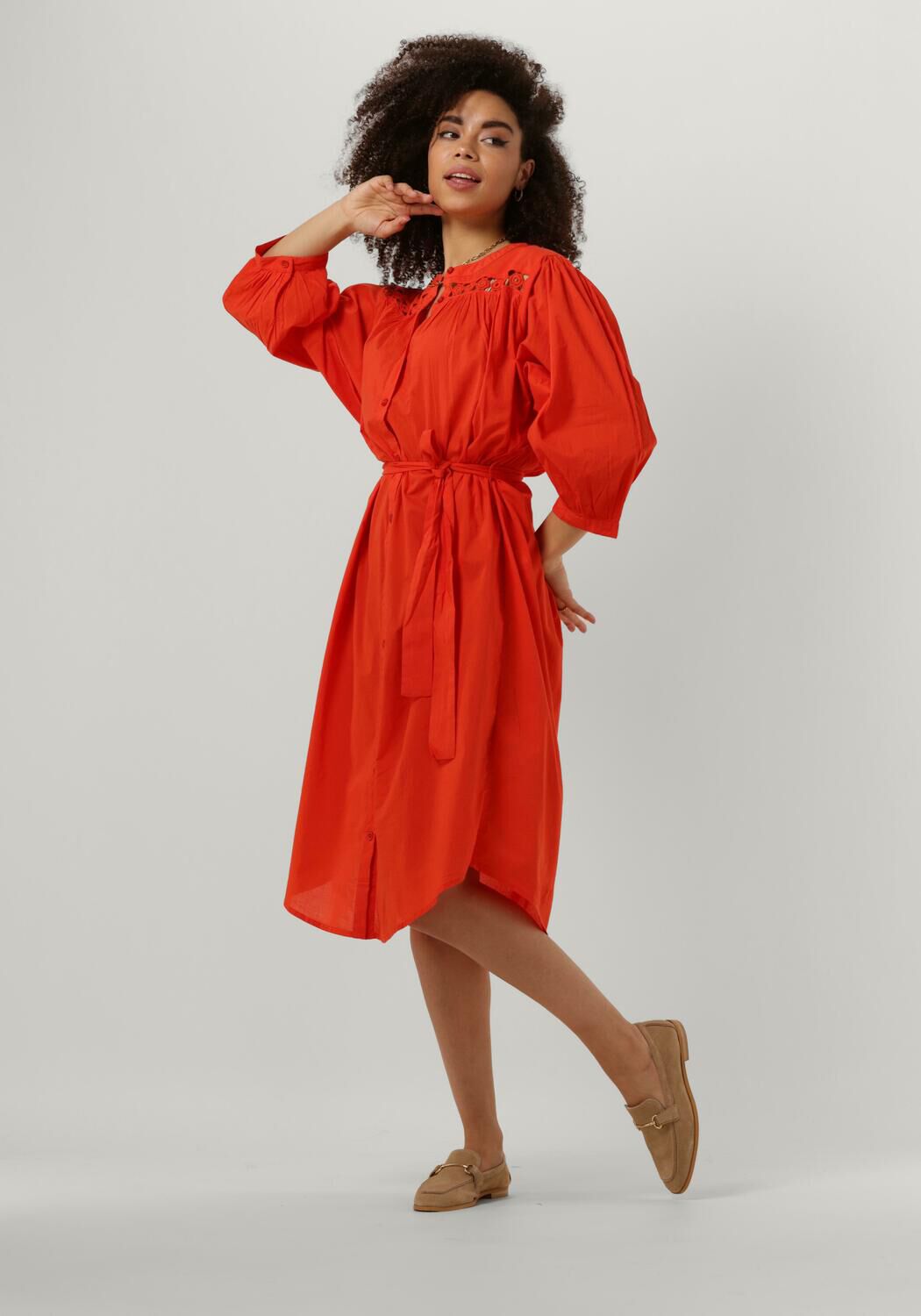 oranje summum midi jurk dress cotton voile