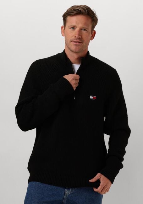 Zwarte TOMMY JEANS Trui TJM REG 1/4 ZIP RAGLAN BADGE - large