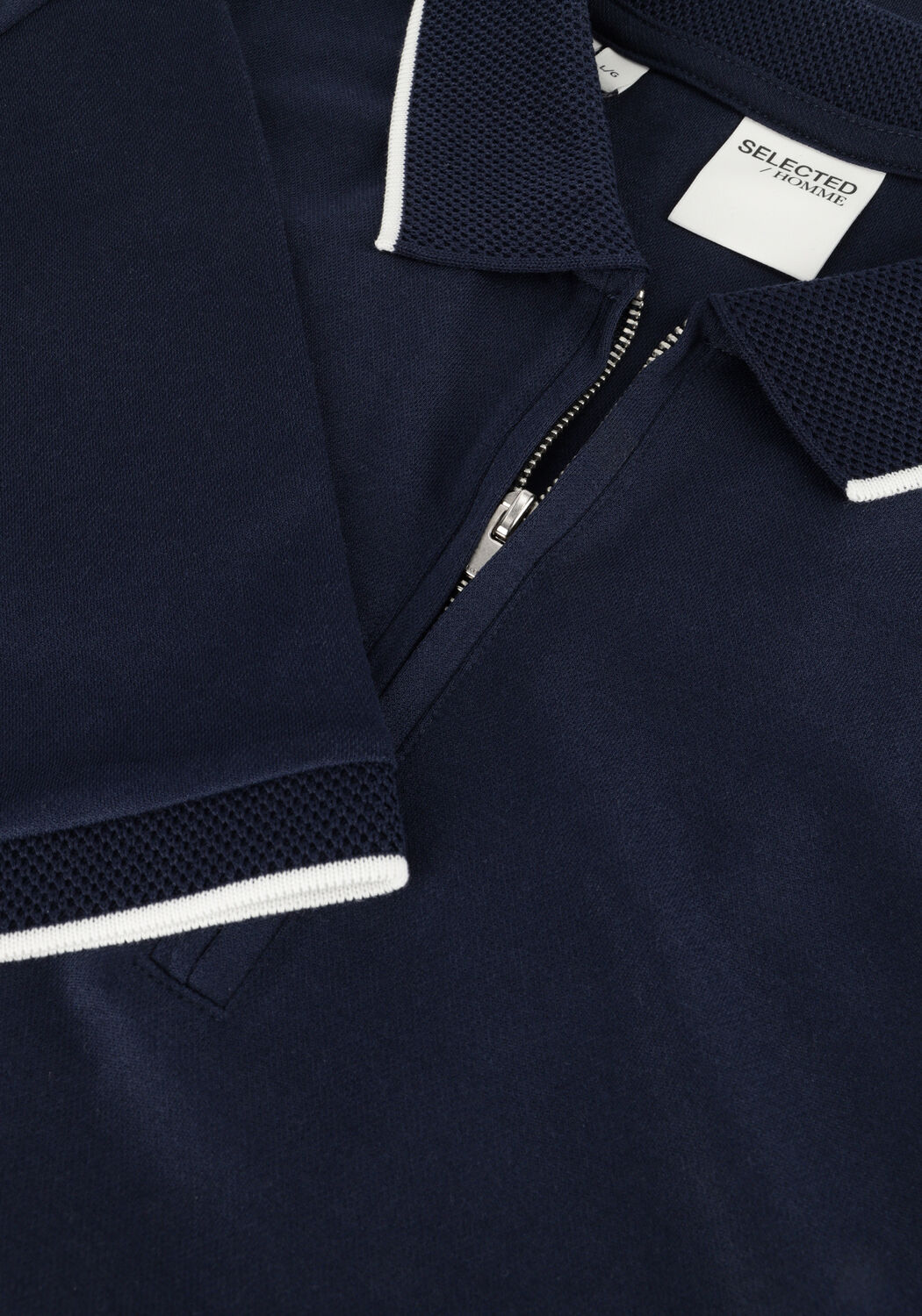 Donkerblauwe SELECTED MEN Polo SLHFAVE SPORT ZIP SS POLO NOOS - large