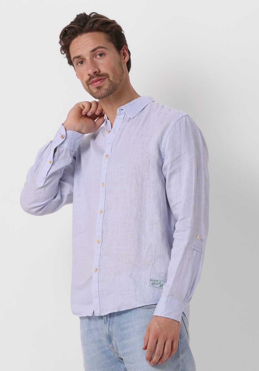 SCOTCH & SODA Heren Overhemden Linen Shirt With Roll-up Lichtblauw