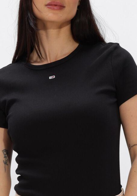 Zwarte TOMMY JEANS Top TJW SLIM ESSENTIAL RIB SS - large