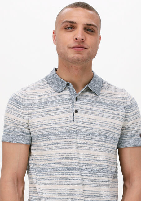 Lichtblauwe CAST IRON Polo SHORT SLEEVE POLO COTTON SLUB STRIPE KNITTED - large