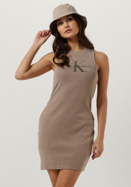 Taupe CALVIN KLEIN Mini jurk INERAL DYE RIB TANK DRESS - large