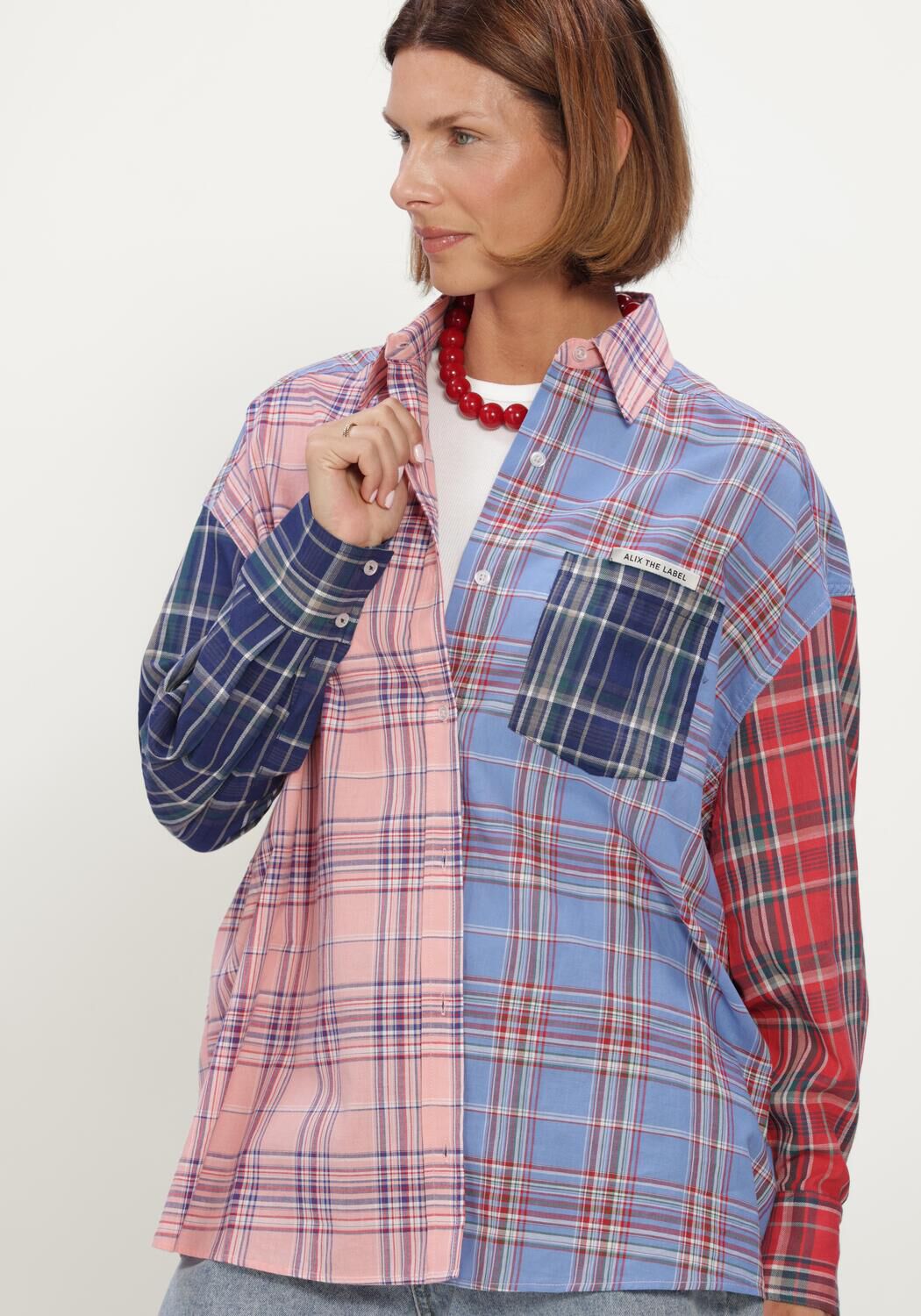 Multi ALIX THE LABEL Blouses LADIES WOVEN CHECK MIX BLOUSE - large