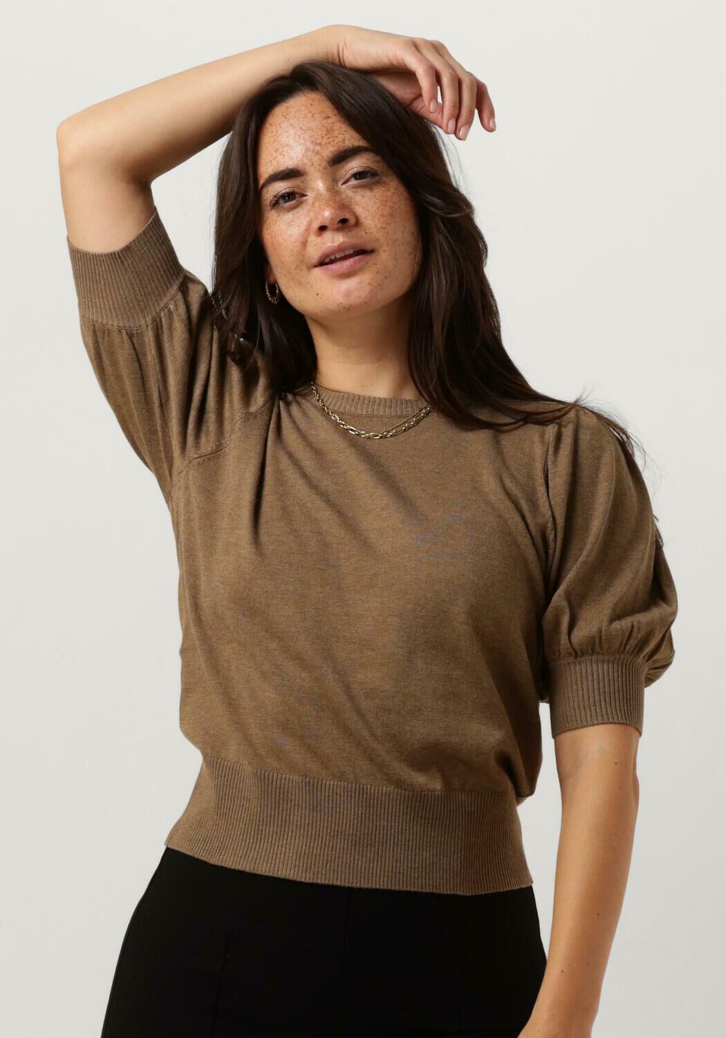 MINUS Dames Tops T shirts Liva Knit Tee Taupe Kledingwinkel