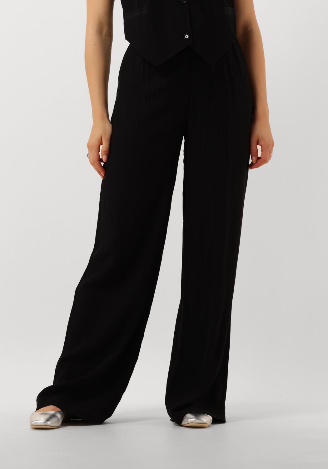 ALIX THE LABEL Dames Broeken Ladies Woven Stripy Wide Leg Pants Zwart