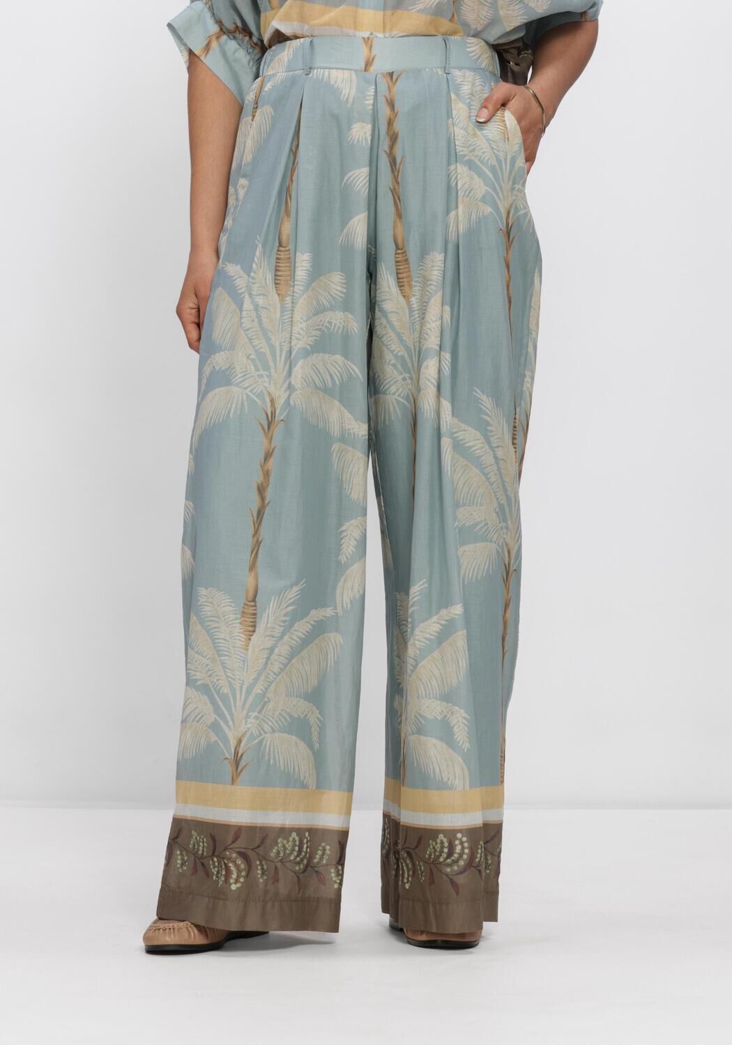 Blauwe SUMMUM Broeken TROUSERS PALMTREE PRINT SINGLE BORDER - large
