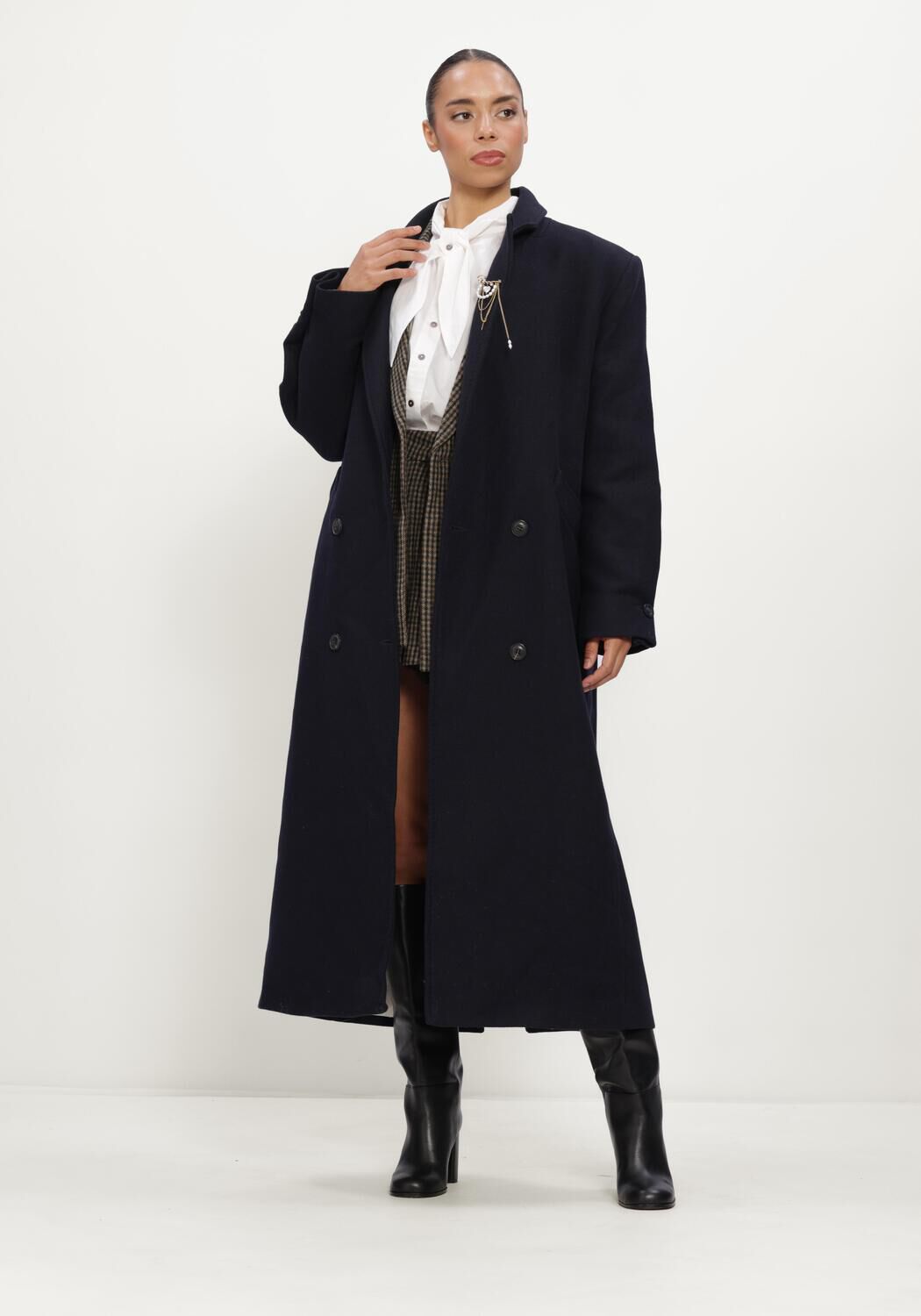 RUBY TUESDAY Dames Jassen Mattin Woolen Double Breated Long Coat Donkerblauw