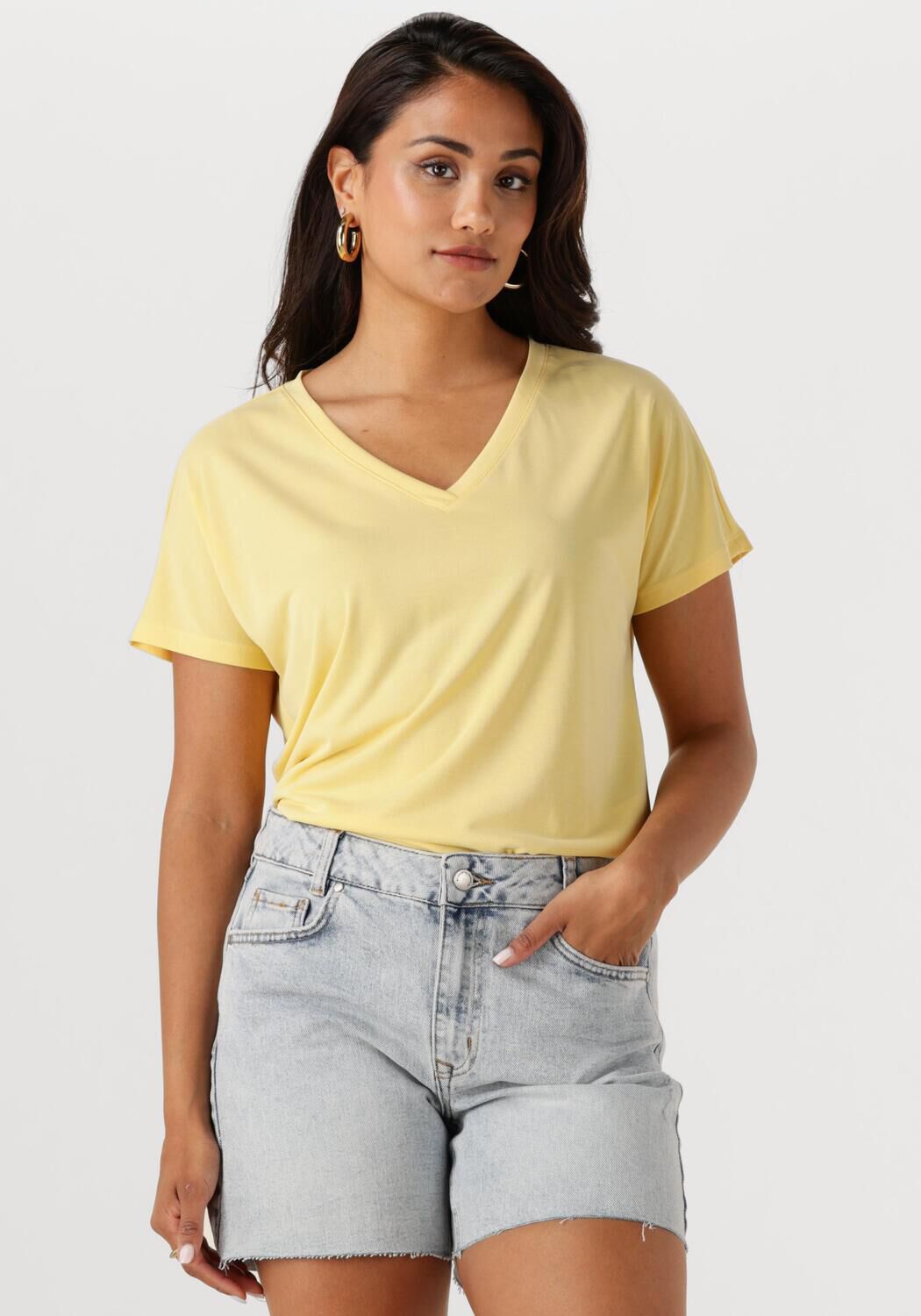 MSCH COPENHAGEN Dames Tops & T-shirts Mschfenya Modal V Neck Tee Geel