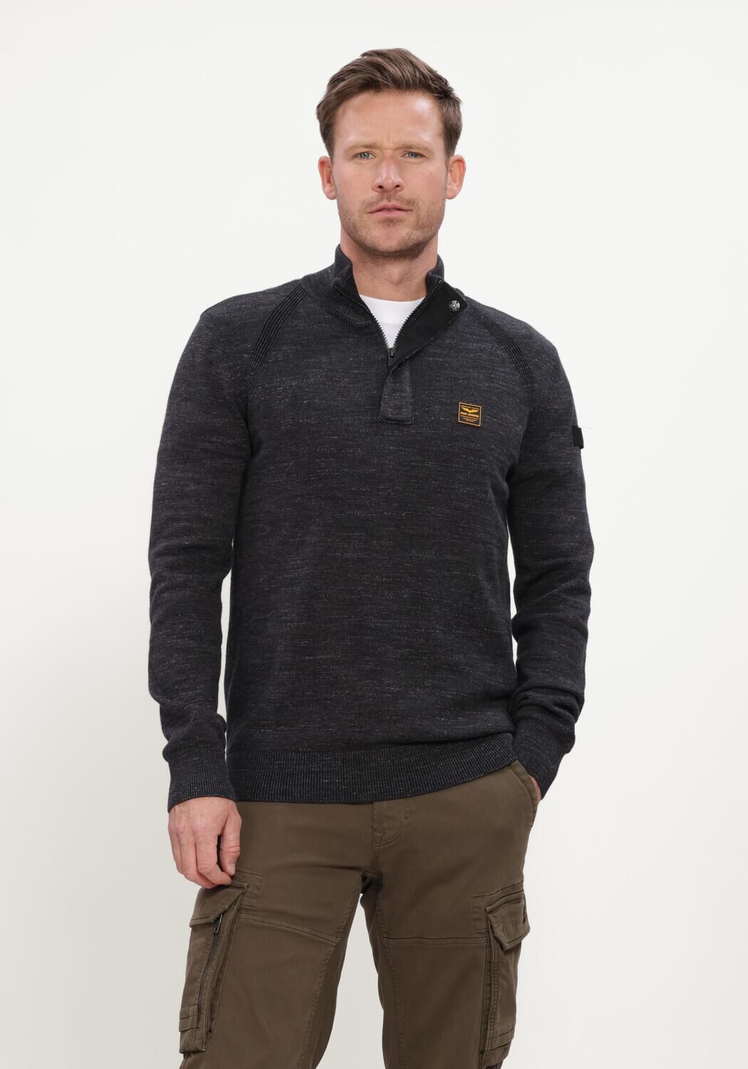 Donkergrijze PME LEGEND Trui HALF ZIP COLLAR COTTON RIB - large