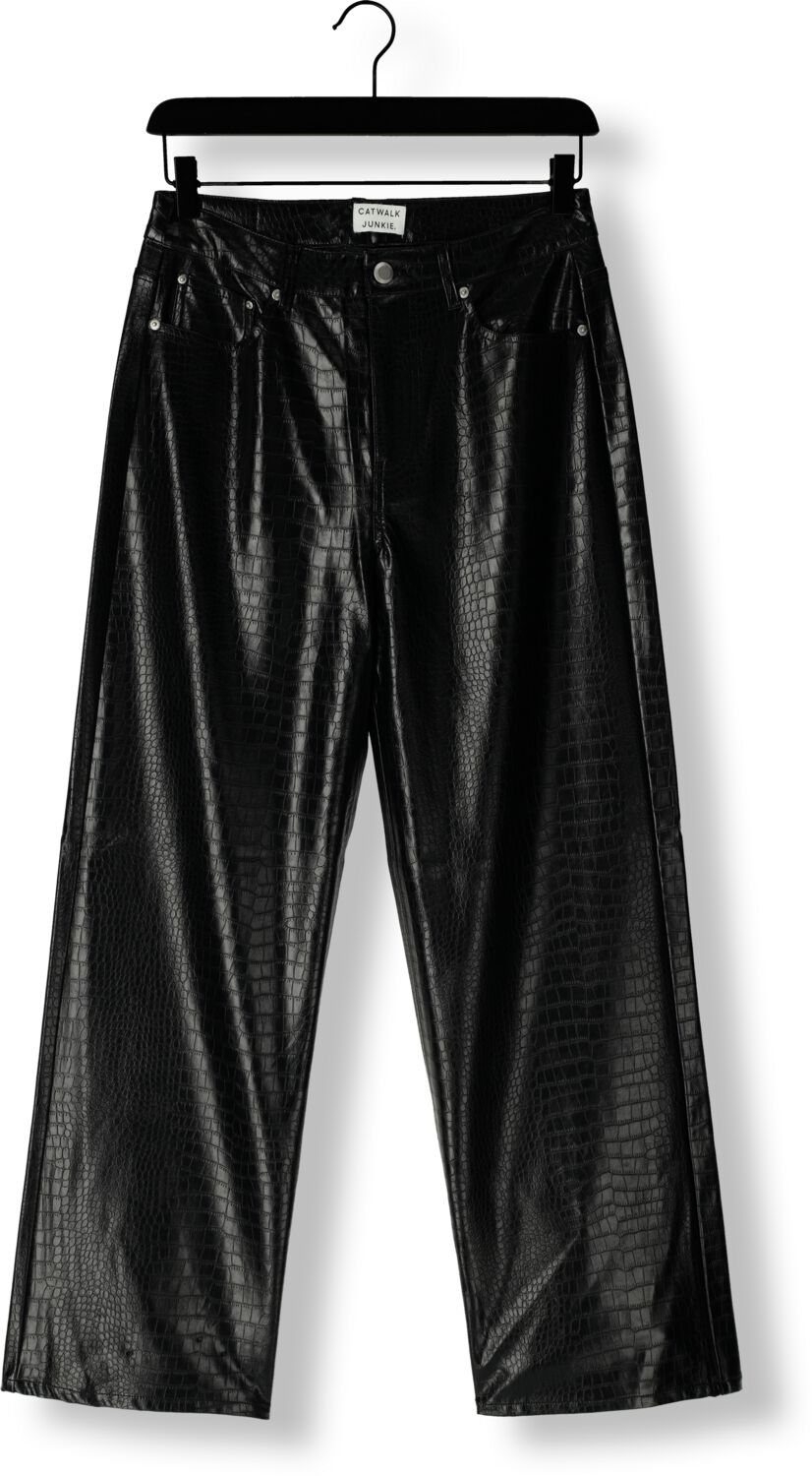 CATWALK JUNKIE Dames Broeken Loose Fit Textured Vegan Leather Trousers Zwart