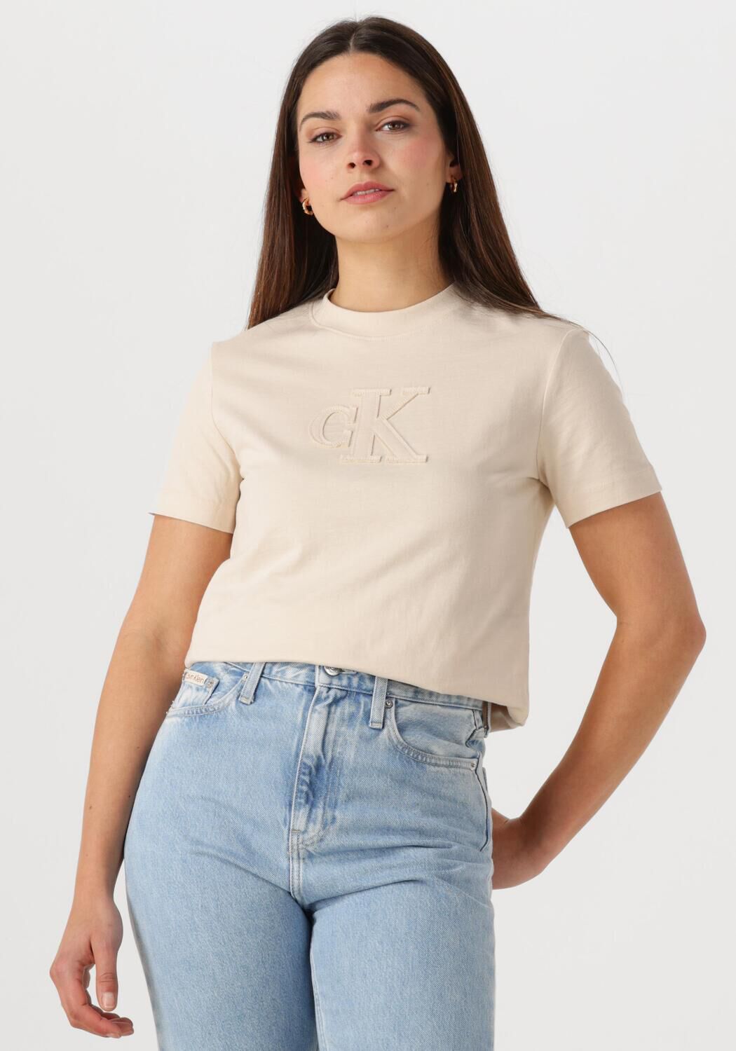 CALVIN KLEIN Dames Tops & T-shirts Ck Applique Regular Tee Beige