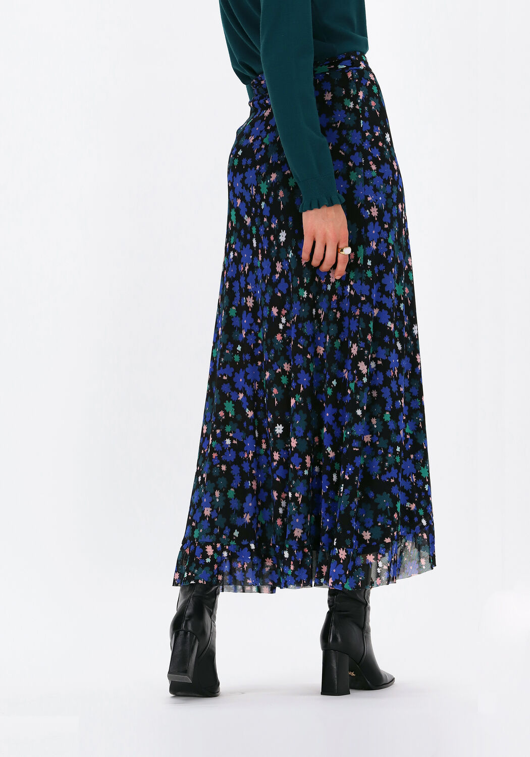donkerblauwe fabienne chapot midirok bobo frill skirt
