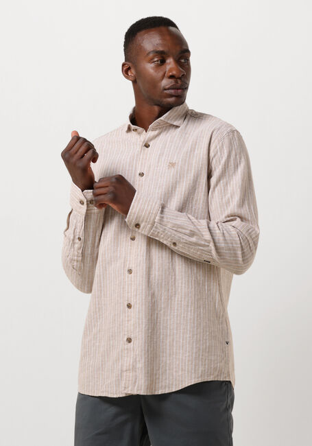 Bruine VANGUARD Casual overhemd LONG SLEEVE SHIRT LINEN STRIPE - large