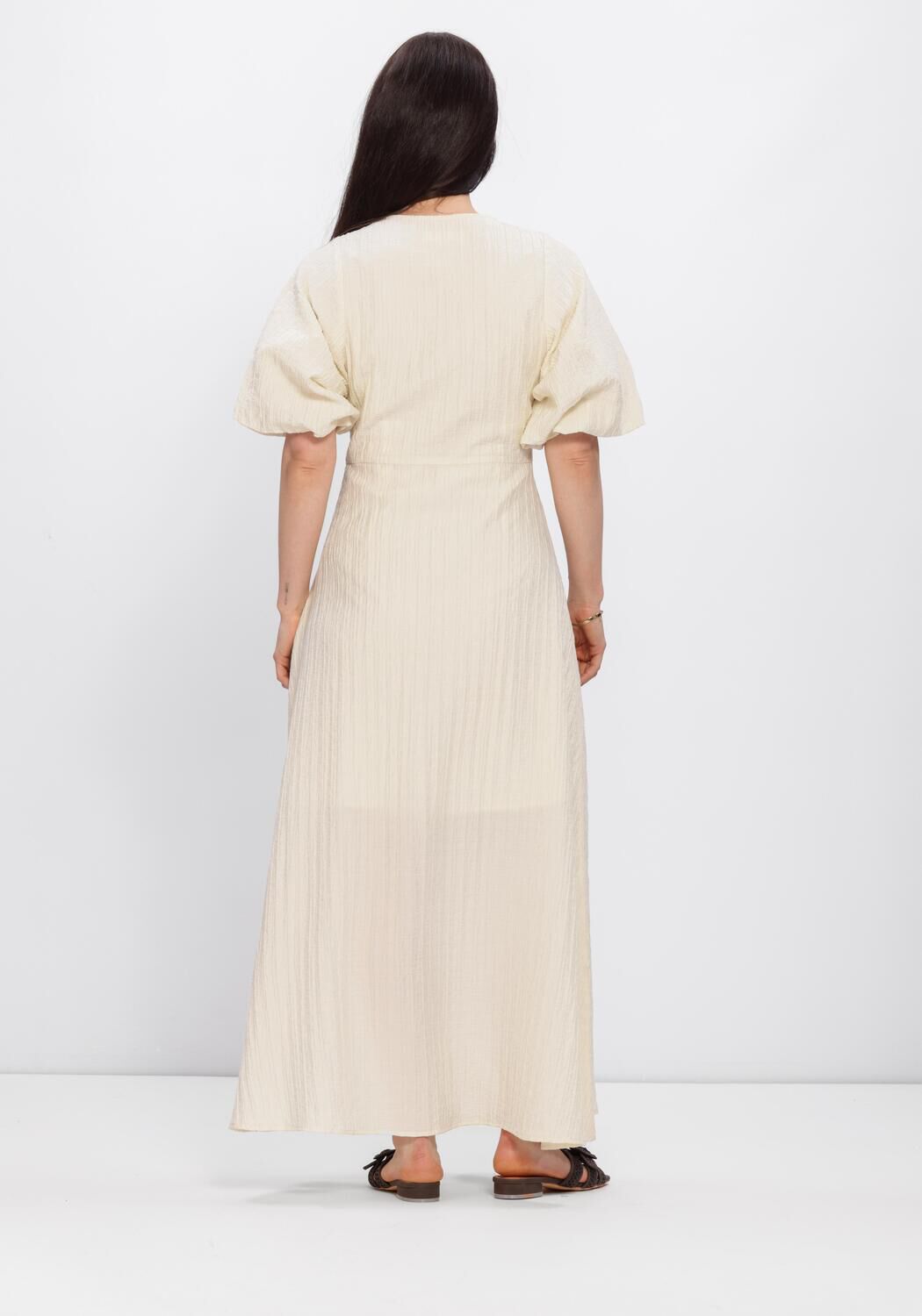 Beige SELECTED WOMEN Midi jurk SLFMADDIE SS CLOSED BACK MIDI DRESS - large