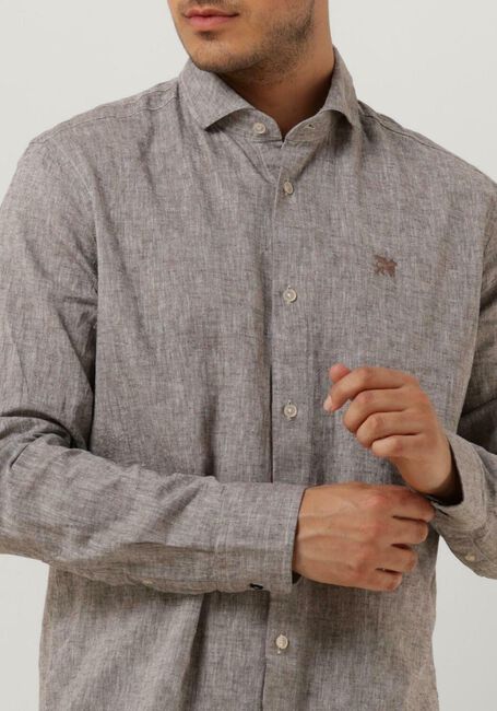 Bruine VANGUARD Casual overhemd LONG SLEEVE SHIRT LINEN COTTON BLEND 2 TONE - large
