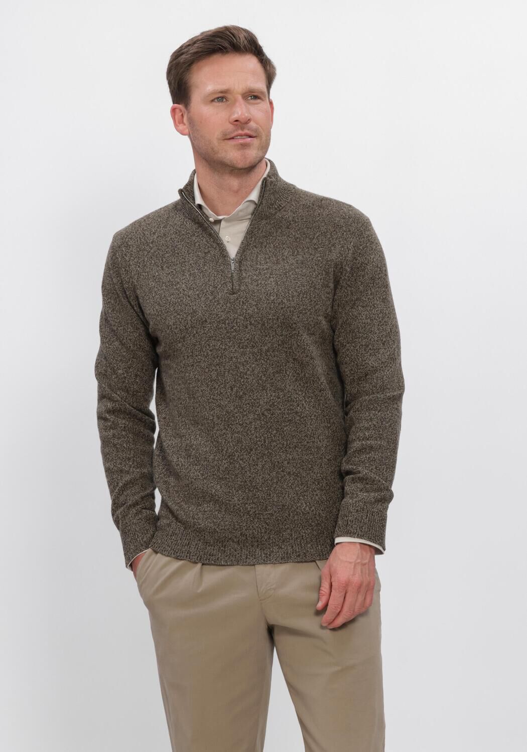 Bruine PROFUOMO Trui PULLOVER HALF ZIP