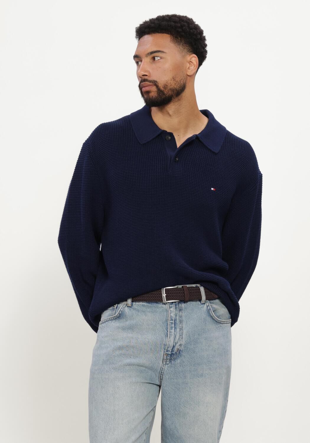 Donkerblauwe TOMMY HILFIGER Trui WAFFLE STRUCTURE RUGBY - large