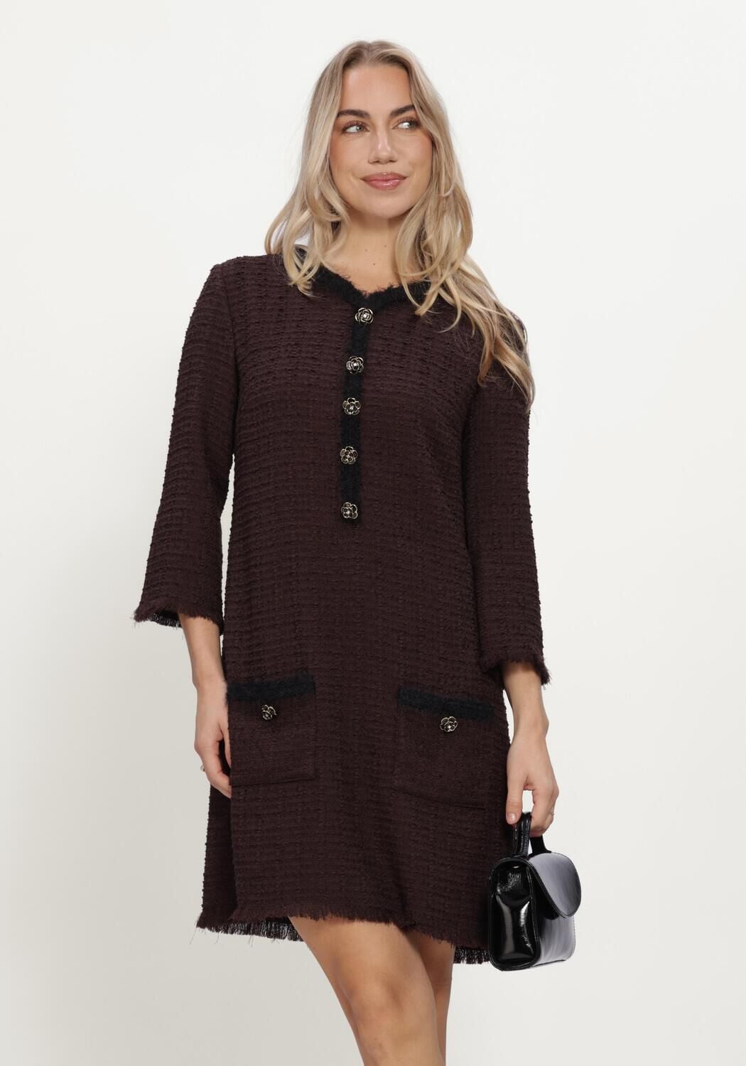 Bruine ANA ALCAZAR Mini jurk DRESS BUTTONS - large
