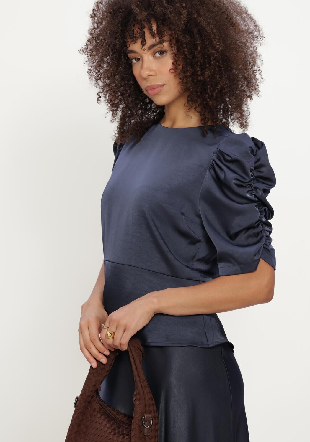 Donkerblauwe NEO NOIR Blouses BENUA HEAVY SATEEN BLOUSE - large