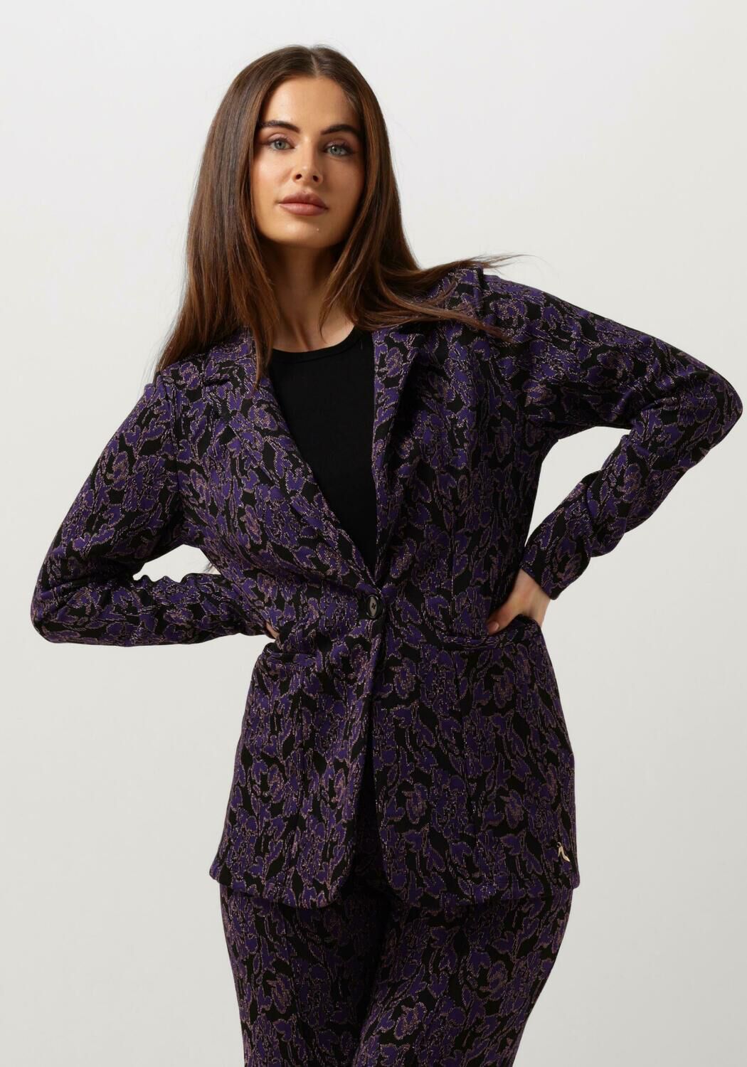 JANSEN Amsterdam rechtvallende blazer PATTY met jacquard en glitters paars zwart