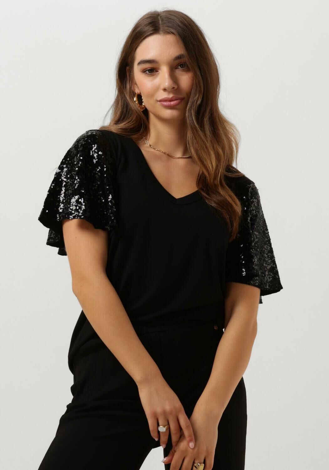 MOS MOSH Dames Tops & T-shirts Pinter O-s Sequin Tee Zwart