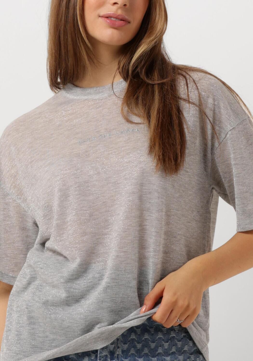 ALIX THE LABEL Dames Tops & T-shirts Ladies Knitted Sheer T-shirt Zilver