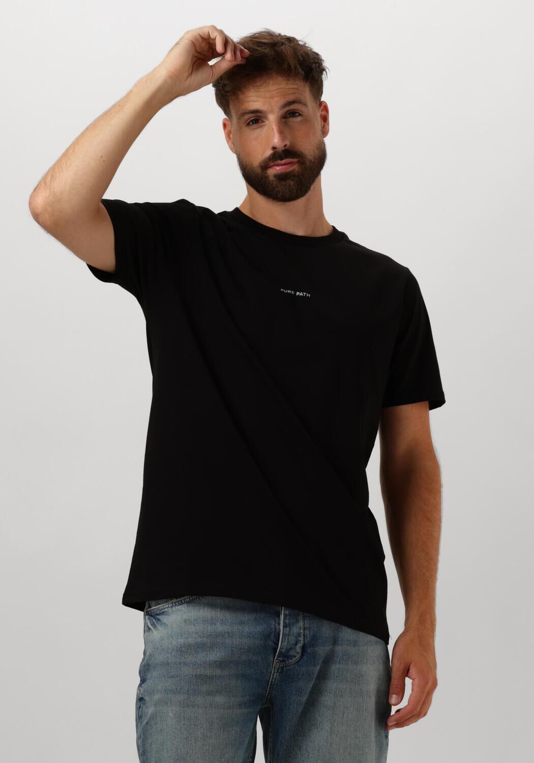 PURE PATH Heren Polo's & T-shirts Regular Fit T-shirts Crewneck Ss101 Zwart