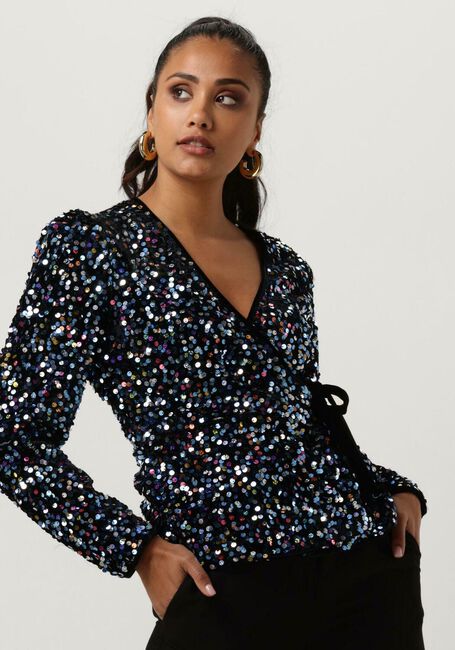 Zwarte Y.A.S. Blouse YASKILLO SEQUIN LS WRAP TOP - large