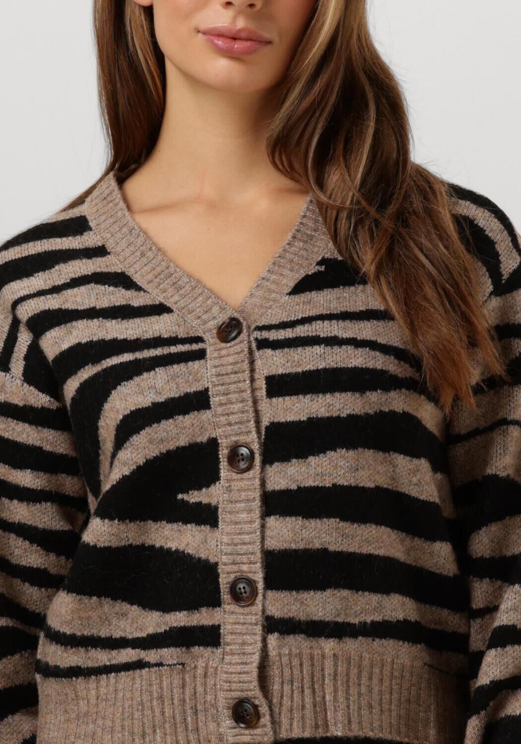 COLOURFUL REBEL Dames Truien & Vesten Shara Zebra Knitted Cardigan Bruin