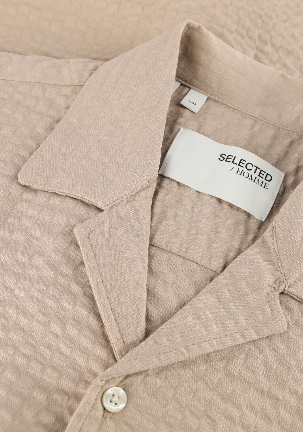 Beige SELECTED MEN Casual overhemd SLHRELAXED-ACE SEERSUCKER SS SHIRT - large