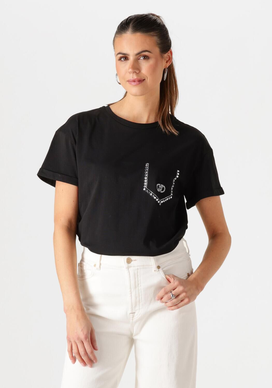 Liu Jo Katoenen T-shirt met korte mouwen en strass-opschrift Black Dames