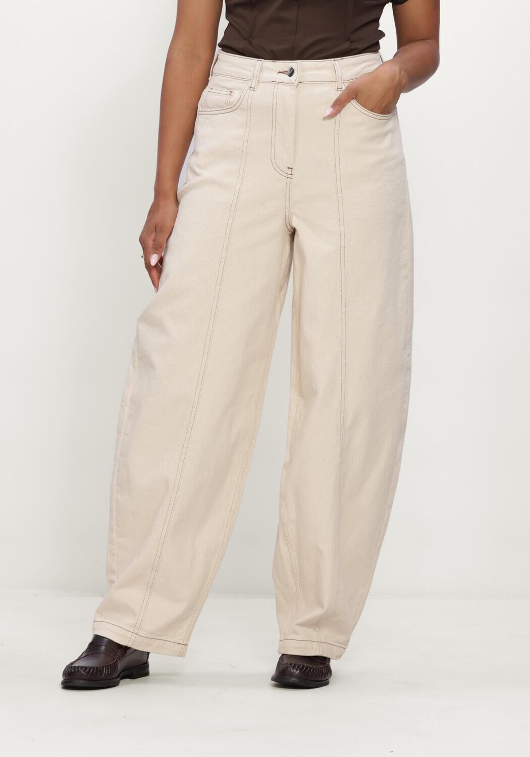 Beige OBJECT Wide jeans OBJRABEA MW LO BARREL JEANS E - large